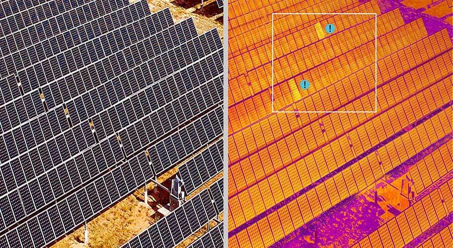 Drone thermal inspection of solar panel array
